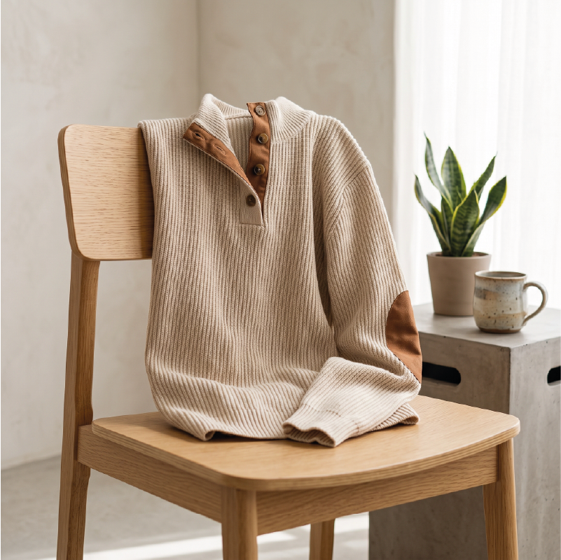 Ribbed Sweater with Elbow Patches